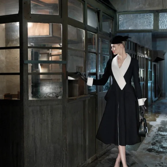 Iconic AW 2013 Dior Wool with white shawl collar Dress by Raf Simons